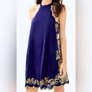 NWT Lilly Pulitzer Quinn Dress True Navy Gypset Swirl Dresss Embroidered Swingy
